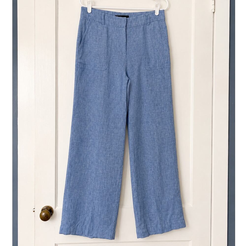Talbots Women’s Size 2 Blue 100% Linen Wide Leg Pants High Rise Lightweight
